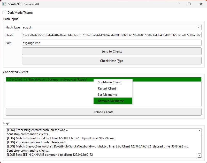 Server GUI screenshot